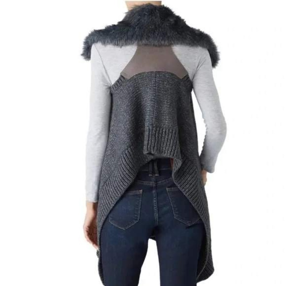 Kaufman Franco Mob Wife Faux Fur Collar Waterfall Draped Knit Vest Womens Large - Picture 8 of 10